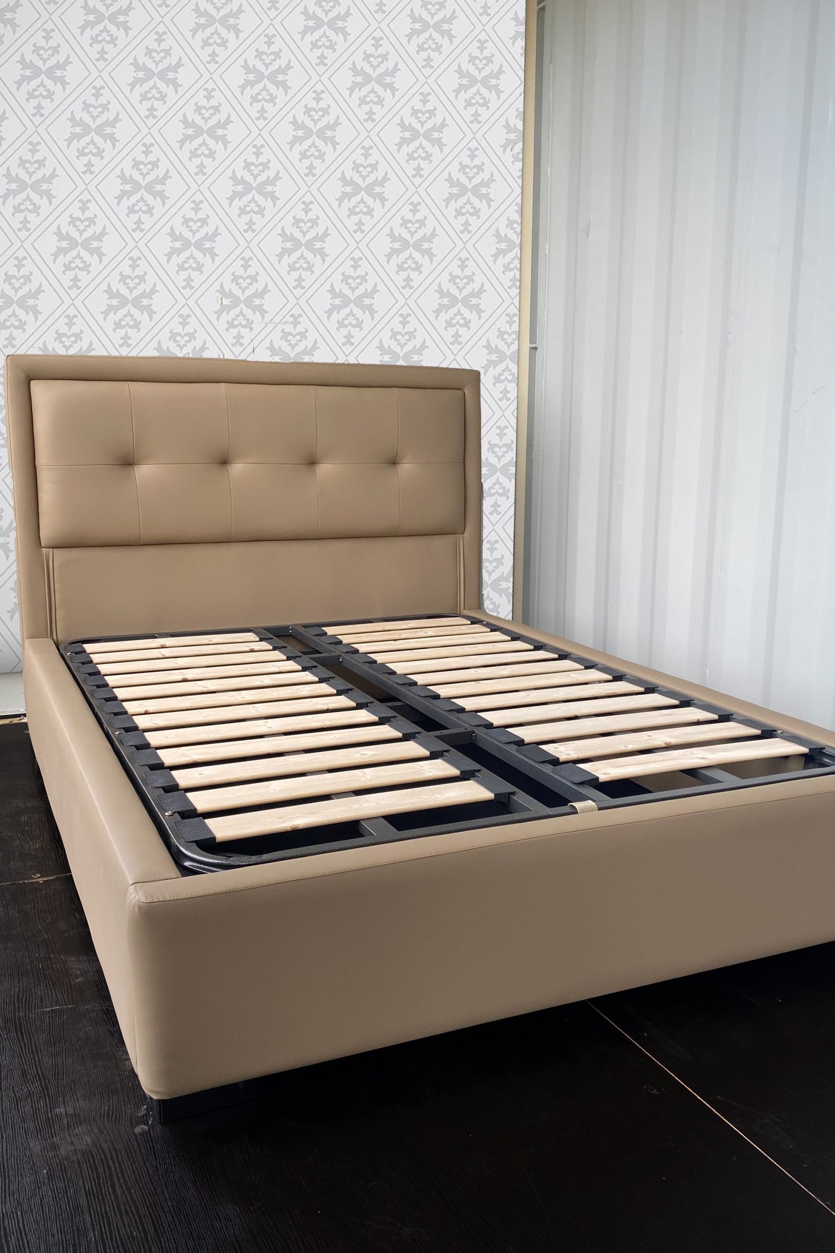 Beige Queen Bed – Pure Leather